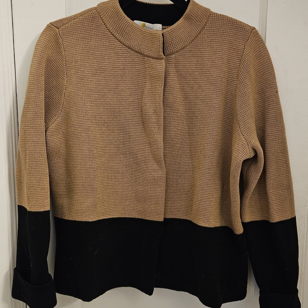 Boden Tan and Black Knit Cropped Cardigan